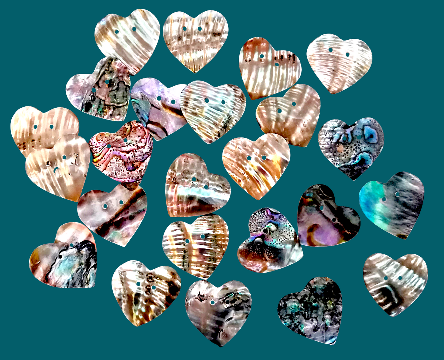 #2299 Green Abalone Seashell Heart-shaped Buttons 7/8"
