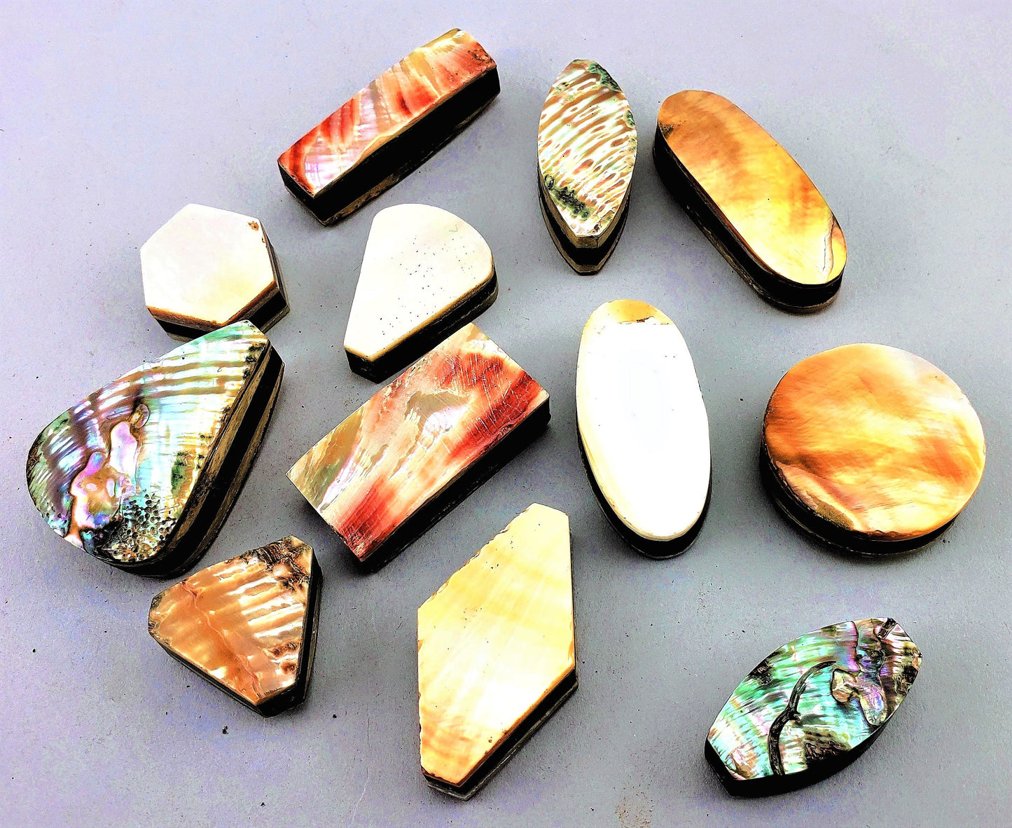 #586 Assorted Shell Inlaid Beads 3/4"- 1 1/2"