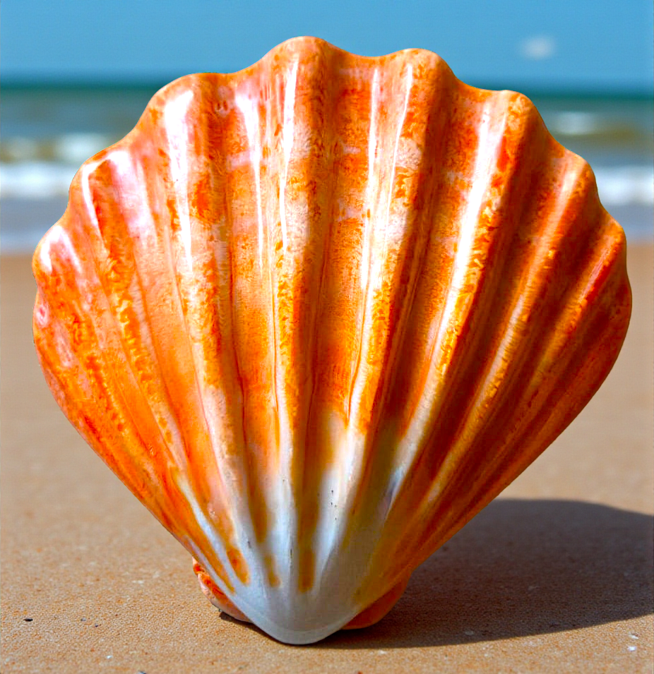 #7006 Slightly Polished Orange Lion's Paw (Lyropecten subnodosus) 4"- 5"