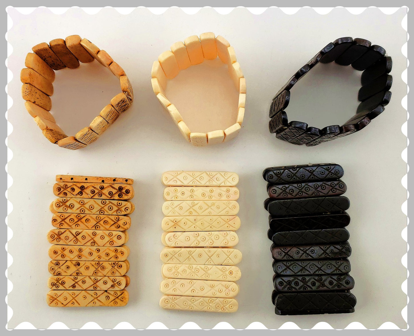B-600 Buffalo Horn and Bone Bracelets 6.5"