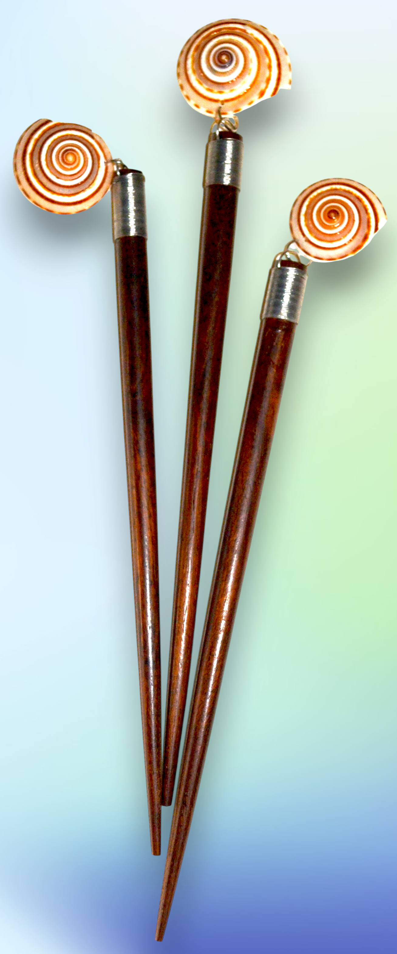 HP-101 Wooden Hair Stick with Sundail Seashell Decor 7"