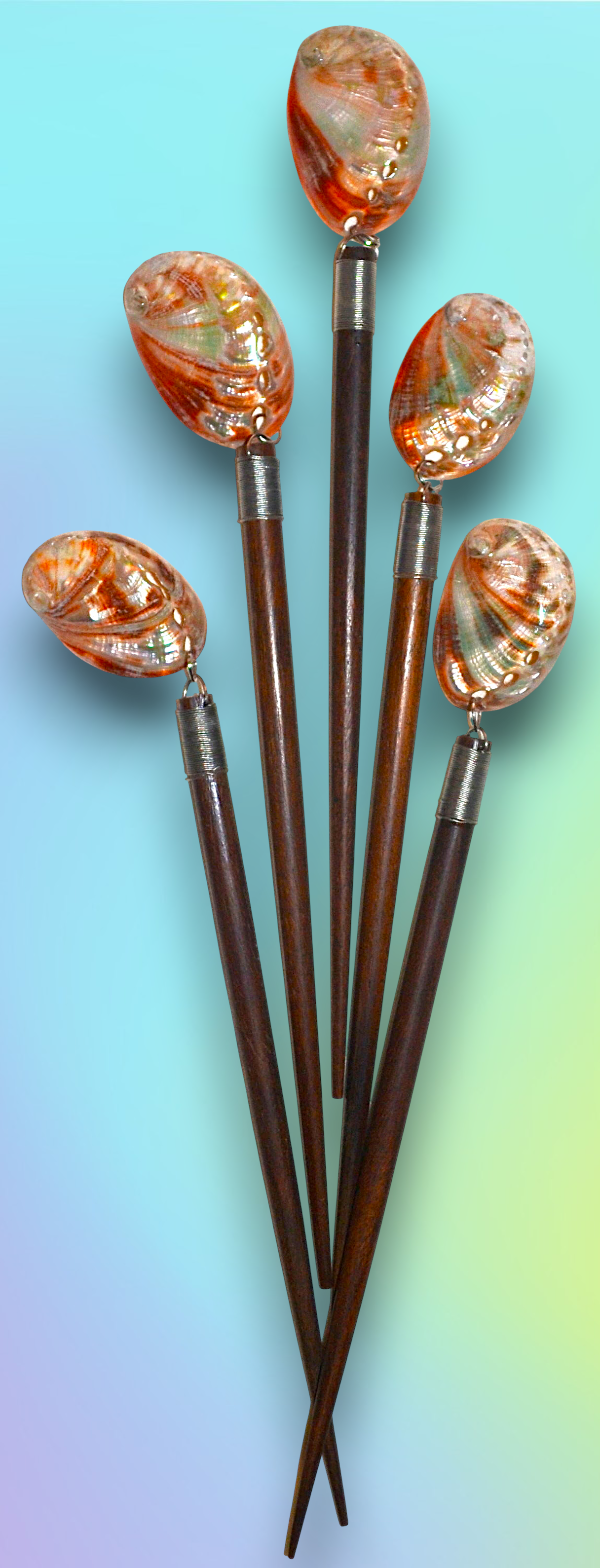 HP-105 Wooden Hair Stick With Red Abalone Accent 7"