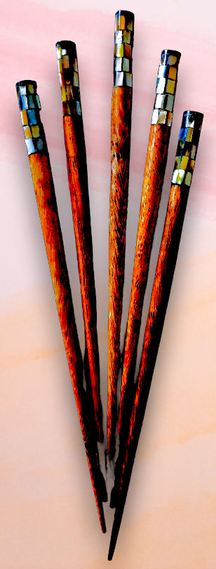 HP-108 Wooden Hair Stick Inlaid with Pearl Oyster Seashell 7"