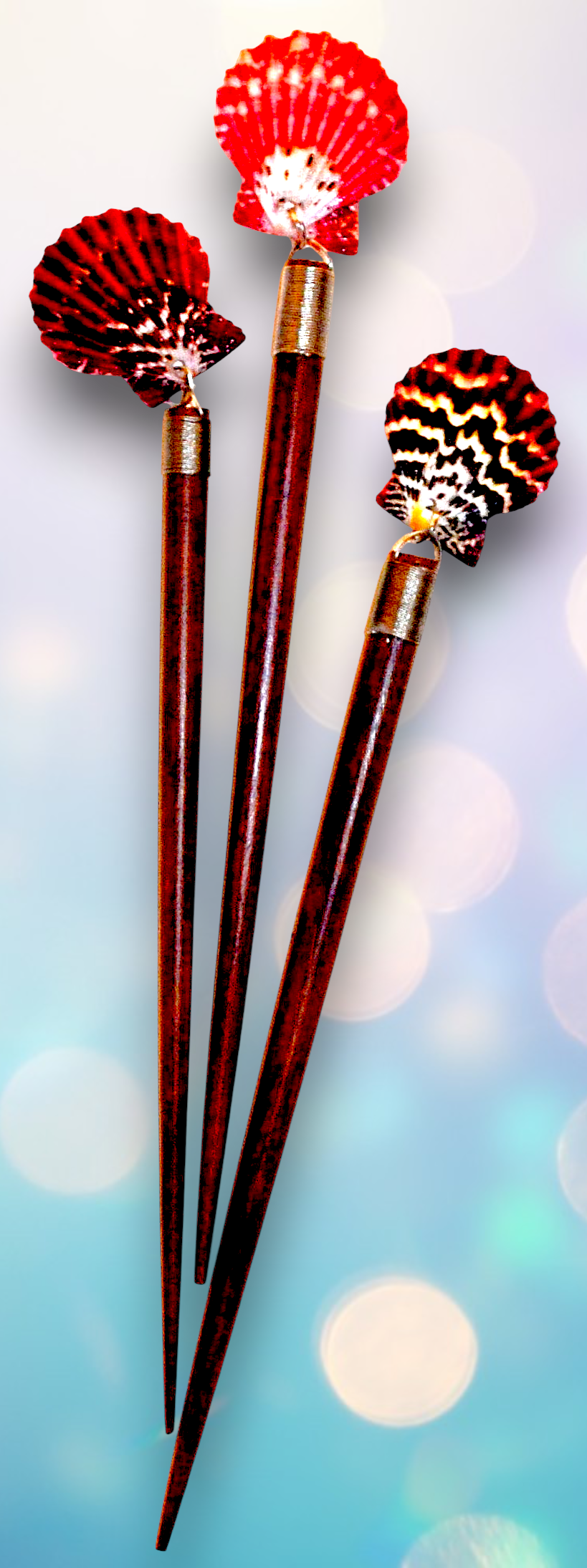 HP-98 Wooden Hair Stick with Pecten Shell Accent 7"