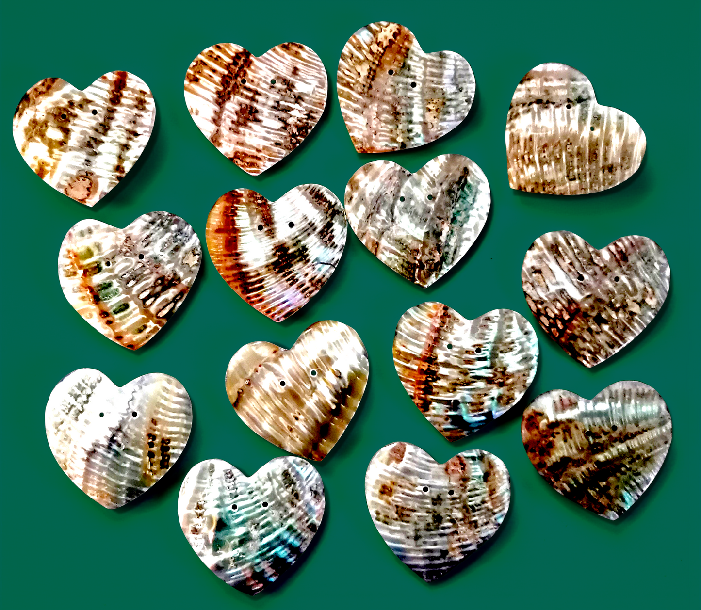 #2301 Green Abalone Seashell Heart-shaped Buttons 1 1/4"