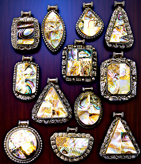 #3033 (Assorted Abalone Pendants with Silver Casting 1.5-2.5")