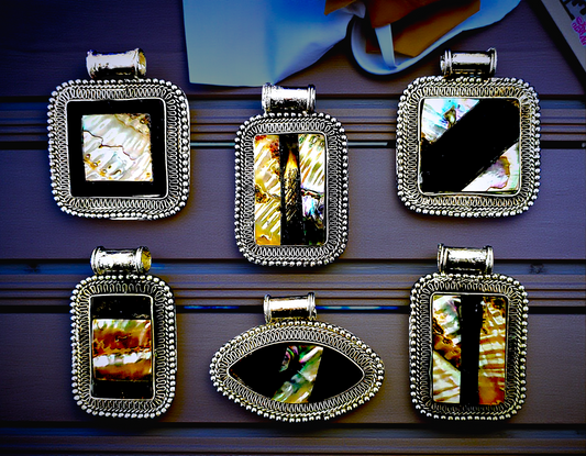 #3035 (Assorted Abalone Pendants with Silver Casting 1.75-2")