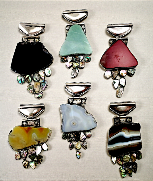 #3071 (Agate Pendants with Silver Casting 4-5 1/2"))