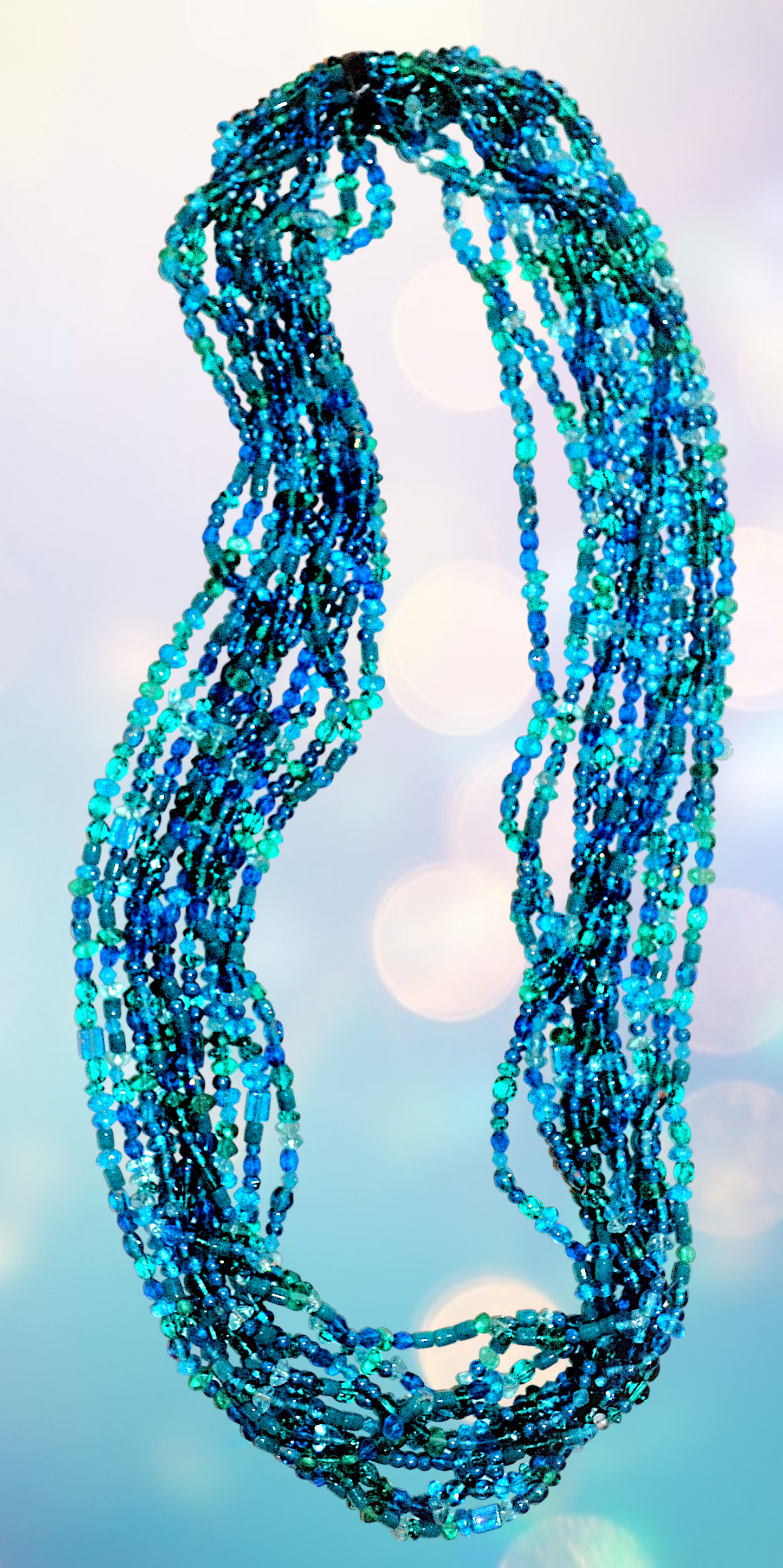 #45F Shades of Blue Glass Beads 36"
