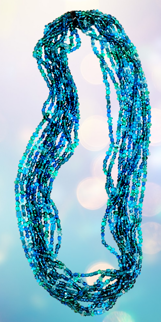 #45F Shades of Blue Glass Beads 36"