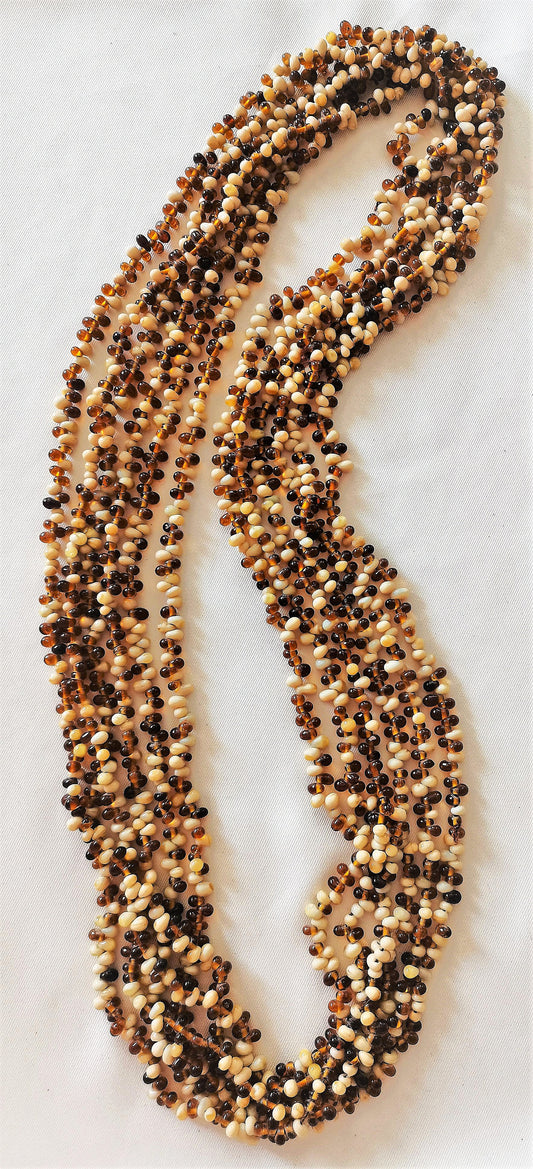 #45J Beige and Brown Glass Beads 36"