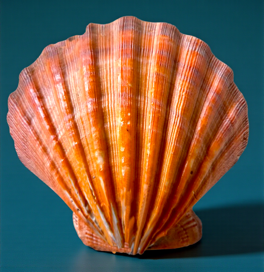 #7005 Brush-polished Orange Lion's Paw (Lyropecten subnodosus)  Seashell 5"-6"