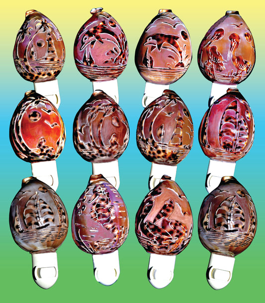 #7438 Tiger cowrie Carved Scenery Nightlight 4"- 5"