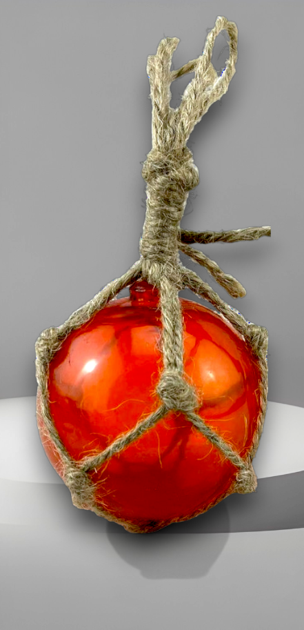 F-452 Orange Glass Float 3" With Rope Netting