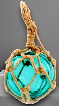 F-458 Turquoise Glass Float 3" With Rope Netting