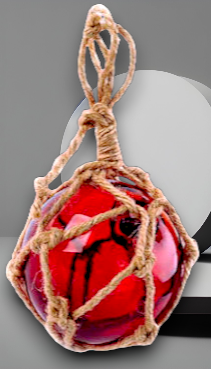 F-459 Red Glass Float 3" With Rope Netting