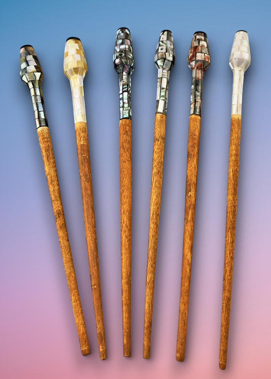 HP-01 Wooden Hair Sticks 7" Inlaid With Assorted Shells