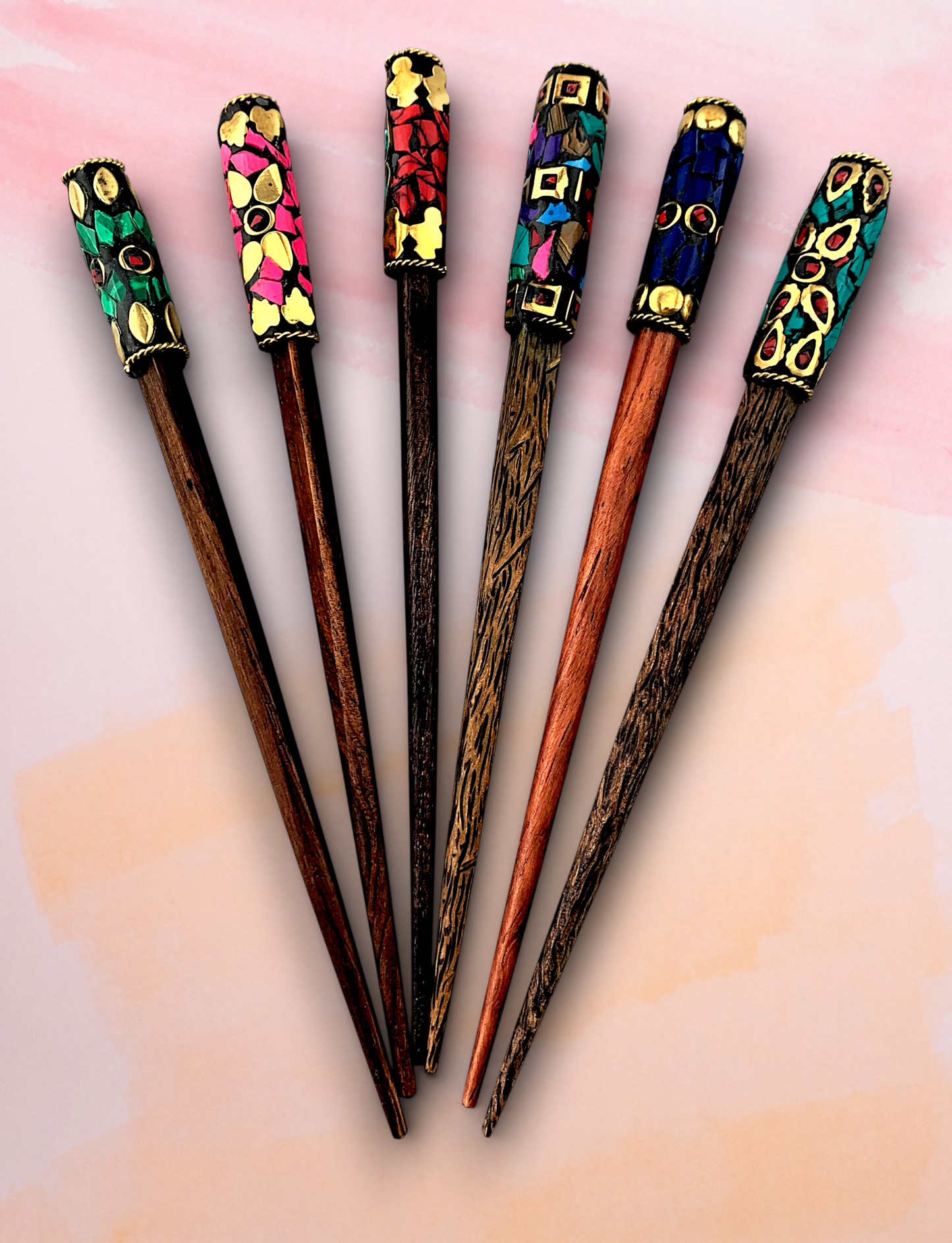 HP-02 Tribal Inspired Design Hair Sticks 7"
