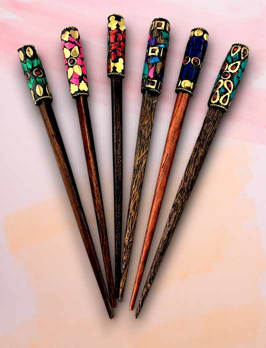HP-02 Tribal Inspired Design Hair Sticks 7"