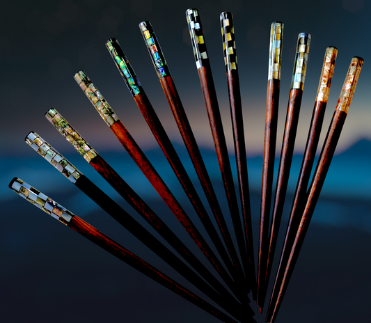 HP-05 Assorted Shell Inlaid on Wooden Hairsticks 6"