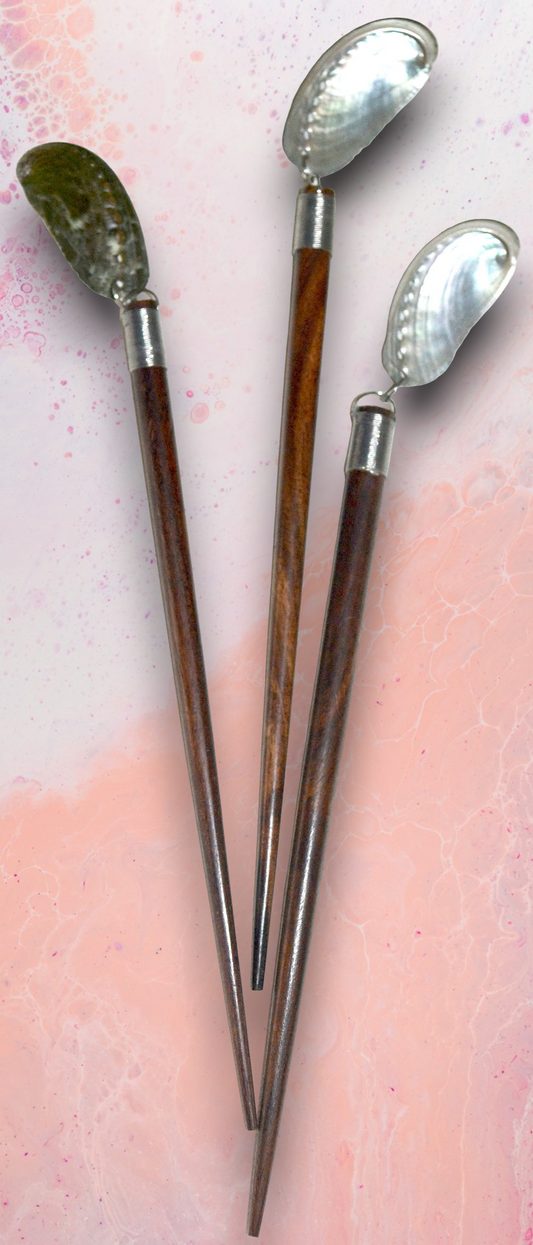 HP-100 Wooden Hair Sticks Accented with Abalone 7"