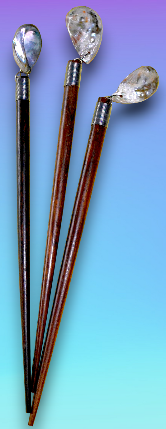 HP-103 Wooden Hair Stick 7" Accented With Abalone
