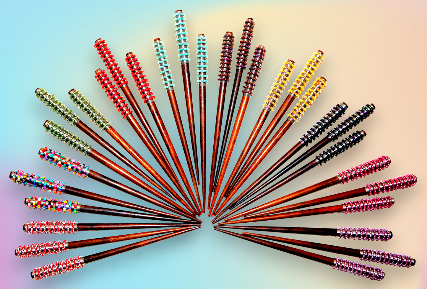 HP-107 Wooden Hair Stick With Multi-color Seedbeads Accent 7"