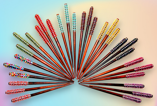 HP-107 Wooden Hair Stick With Multi-color Seedbeads Accent 7"
