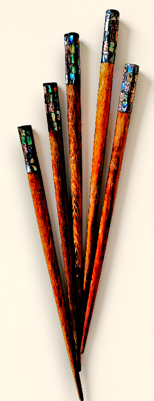 HP-110 Abalone Inlaid Wooden Hair Stick 7"