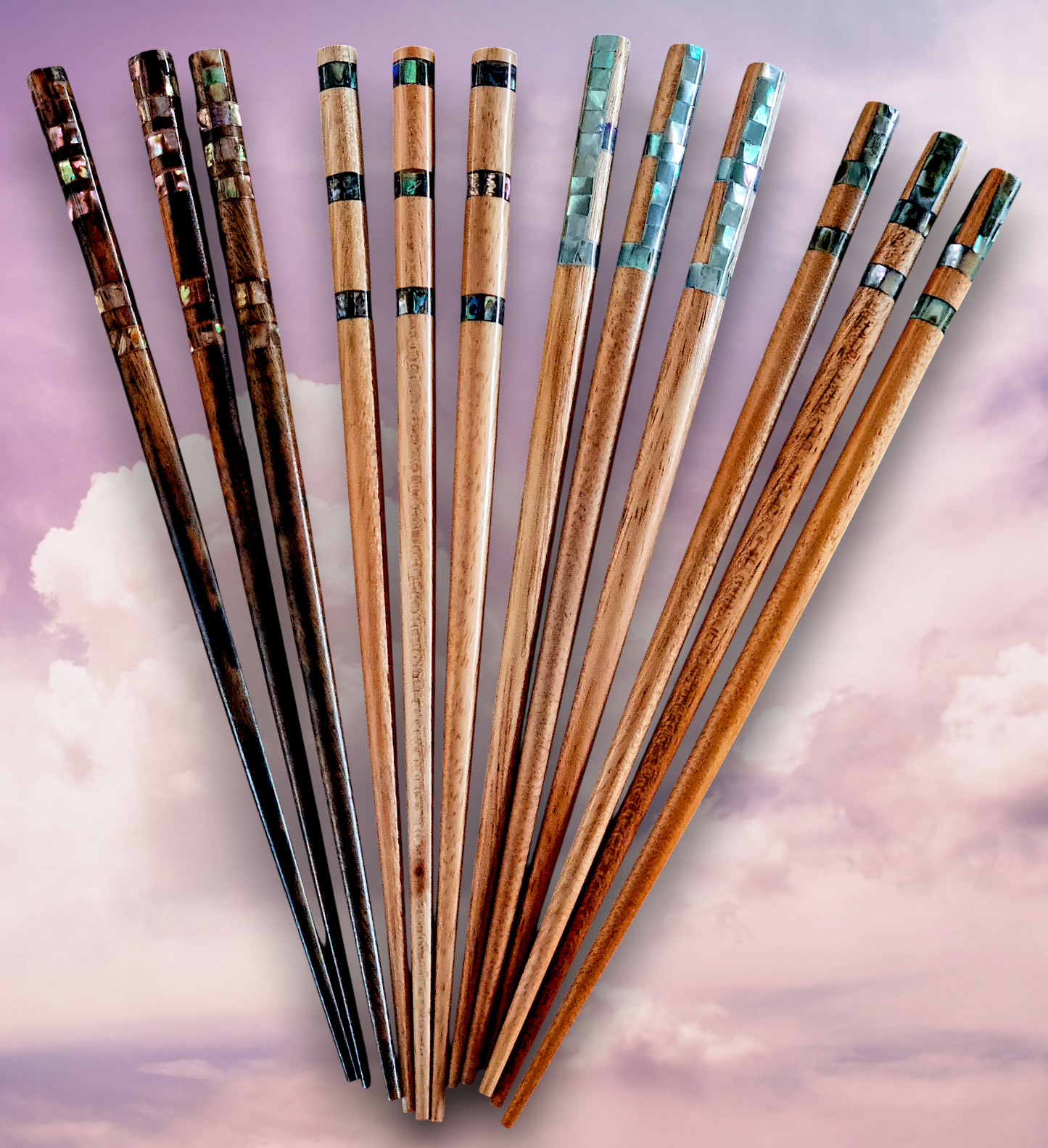 HP-97 Abalone Inlaid Wooden Hair Sticks 7"