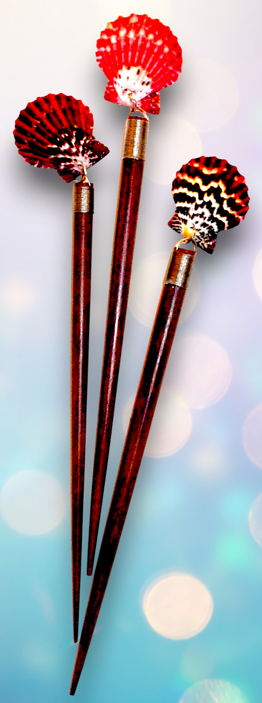 HP-98 Wooden Hair Stick with Pecten Shell Accent 7"