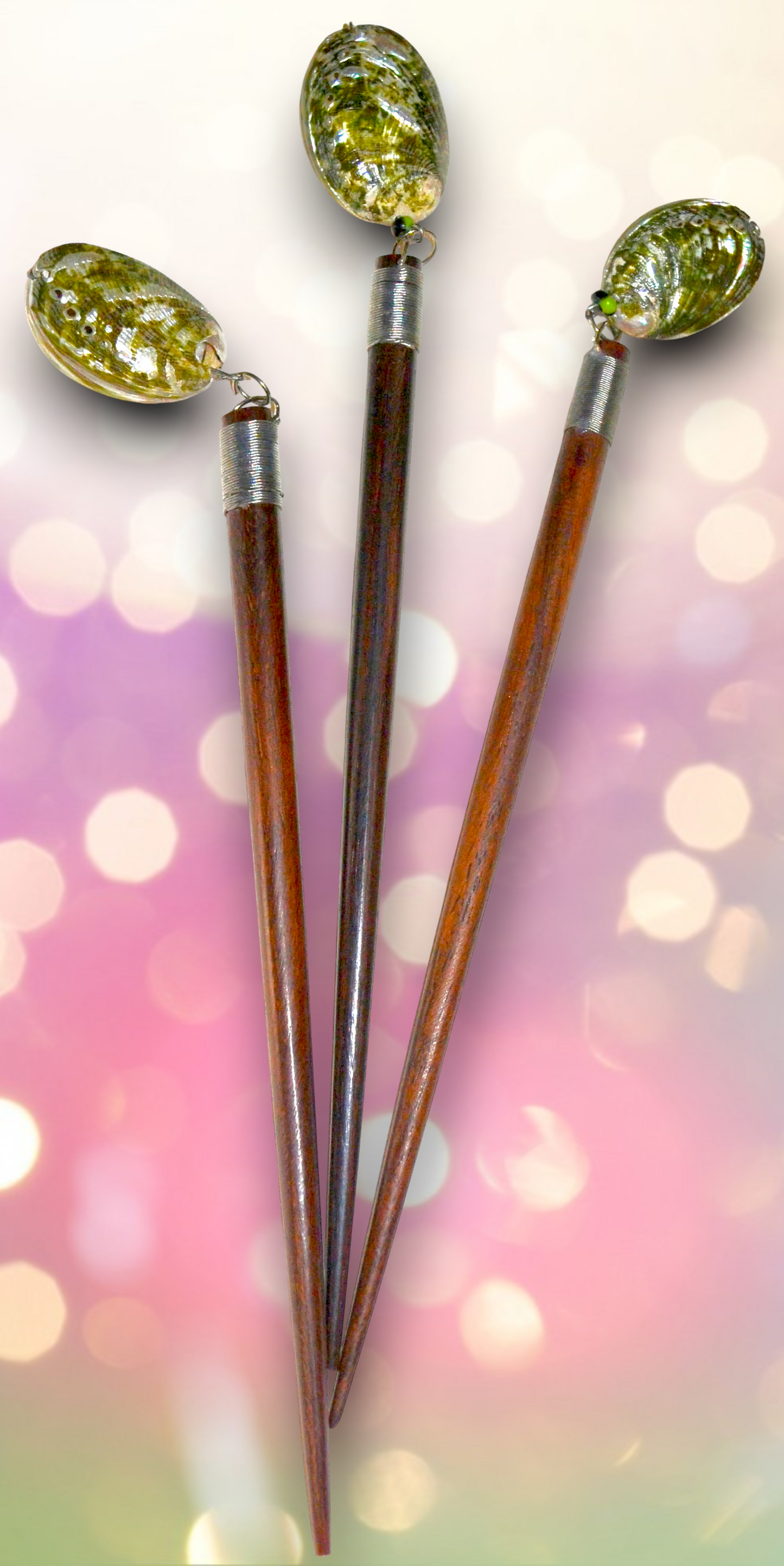 HP-99 Wooden Hair Stick Topped With Abalone Shell Decor 7"