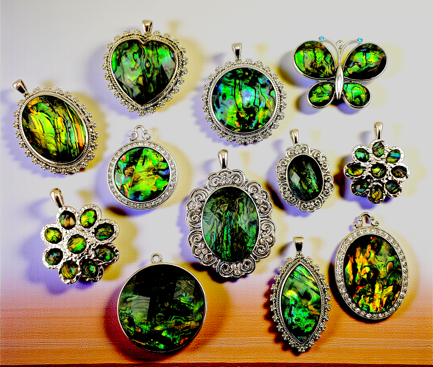 P-15A Abalone Pendants Inlaid on Silver Metal Bezels