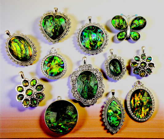 P-15A Abalone Pendants Inlaid on Silver Metal Bezels