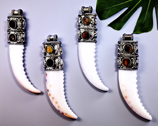 P-207 Tiger Cowrie Shell Fang Pendants