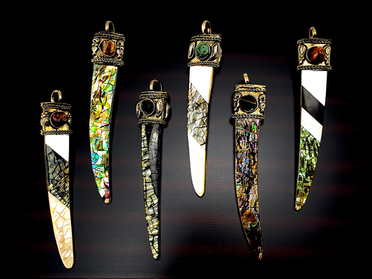 P-212 Assorted Shell Inlaid on Buffalo Horn Tusk Pendants