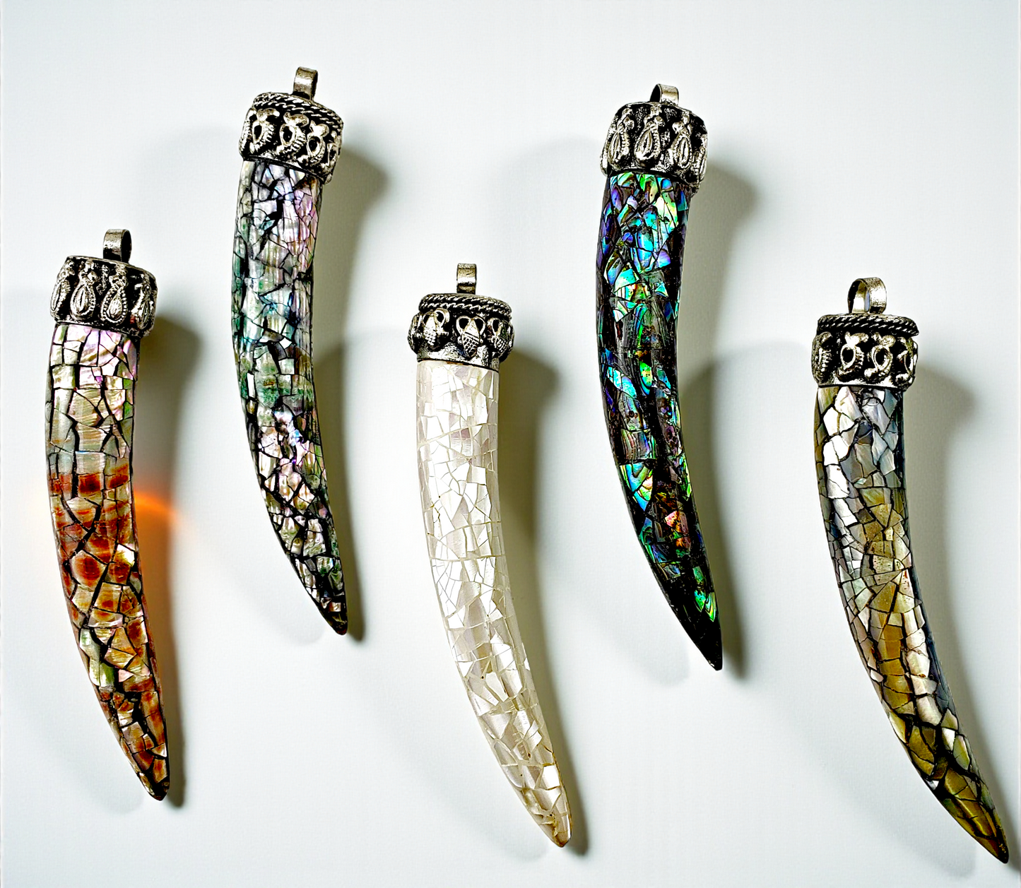 P-213 Tusk-shaped Pendants inlaid with Abalone and Mother of Pearl