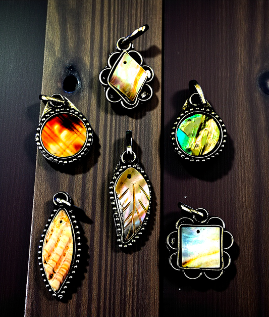 P-40 Assorted Shell Pendants on Metal Casing
