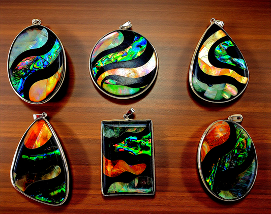 P-43 Abalone Pendants with Metallic Bezels