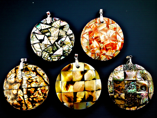 T-2806A Abalone, Tiger Cowrie, Mother of Pearl Pendants