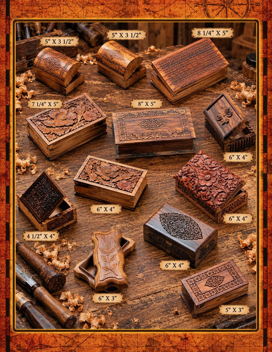 F-290 (Assorted Wooden Carved Boxes 4-8")